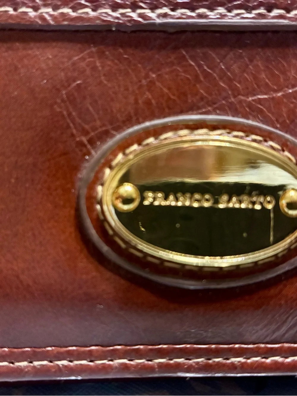 Franco Sarto Brown Leather Zip Wallet with Gold Plaque